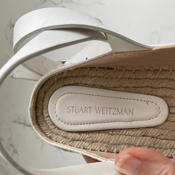 Stuart Weitzman Slip On w Ankle Buckle Closure Leather Sandals Off White Sz 8.5 - Picture 8 of 11